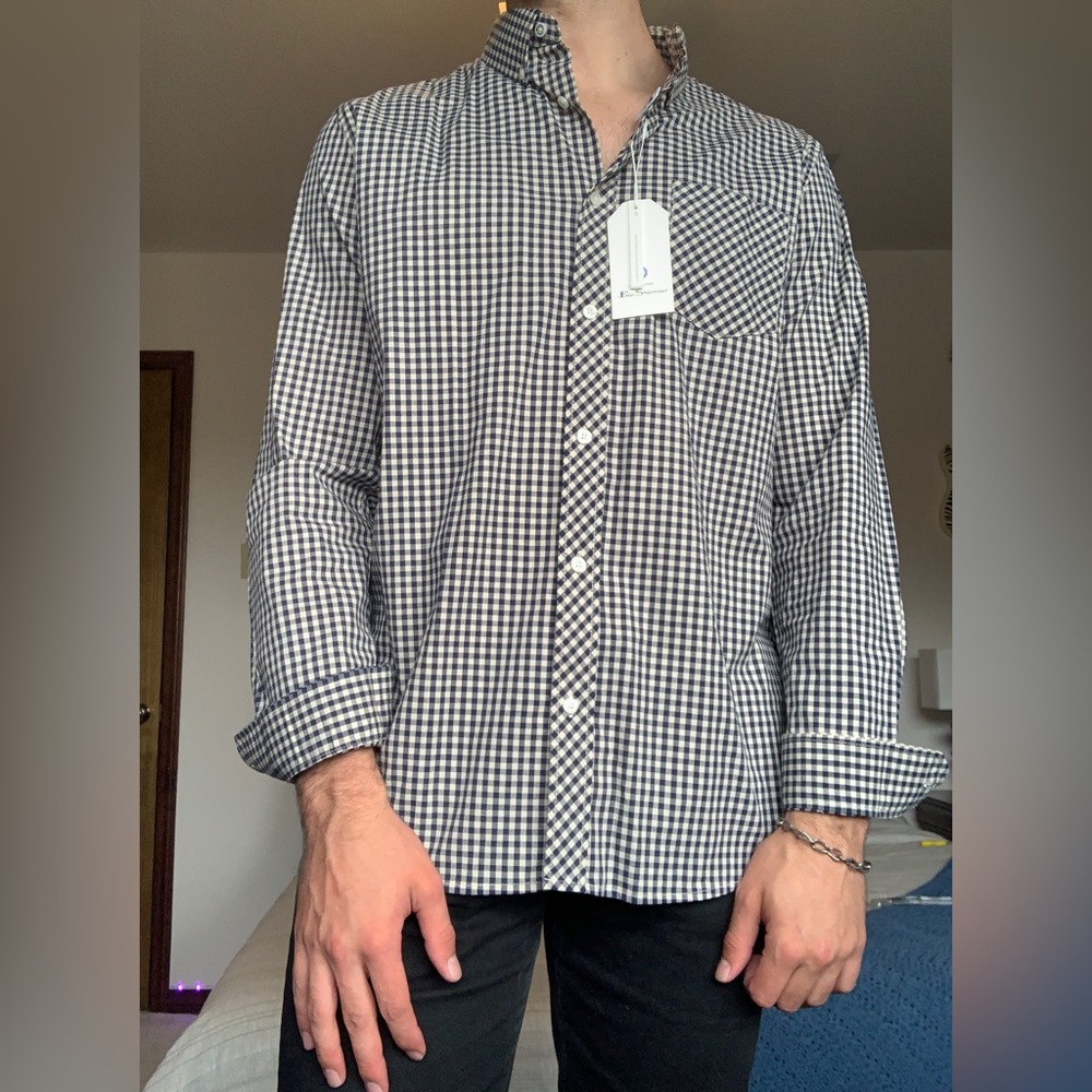 Ben Sherman classic fit button down long sleeve plaid navy